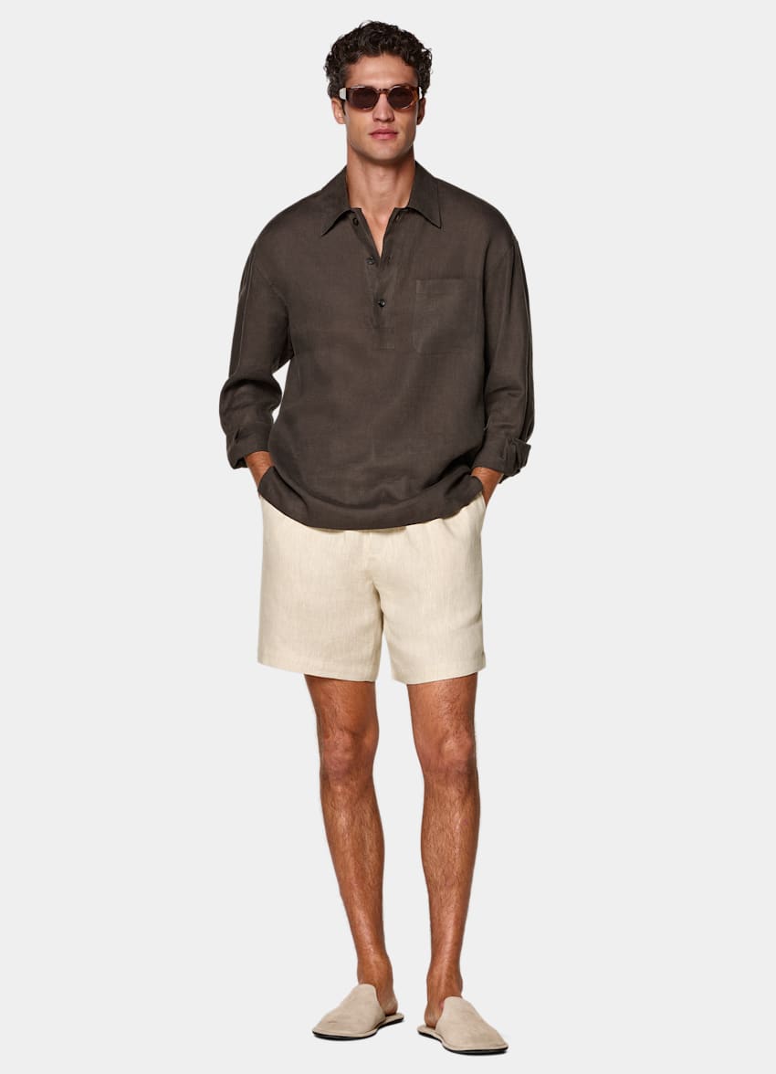 SUITSUPPLY Pure Linen by Baird McNutt, United Kingdom Dark Brown Linen Popover Shirt