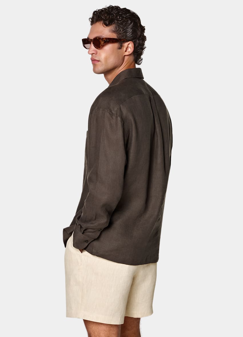SUITSUPPLY Pure Linen by Baird McNutt, United Kingdom Dark Brown Linen Popover Shirt