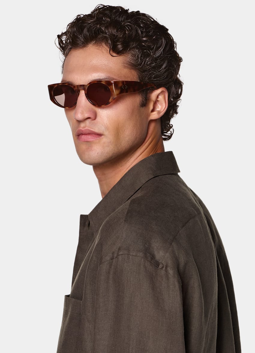 SUITSUPPLY Pure Linen by Baird McNutt, United Kingdom Dark Brown Linen Popover Shirt
