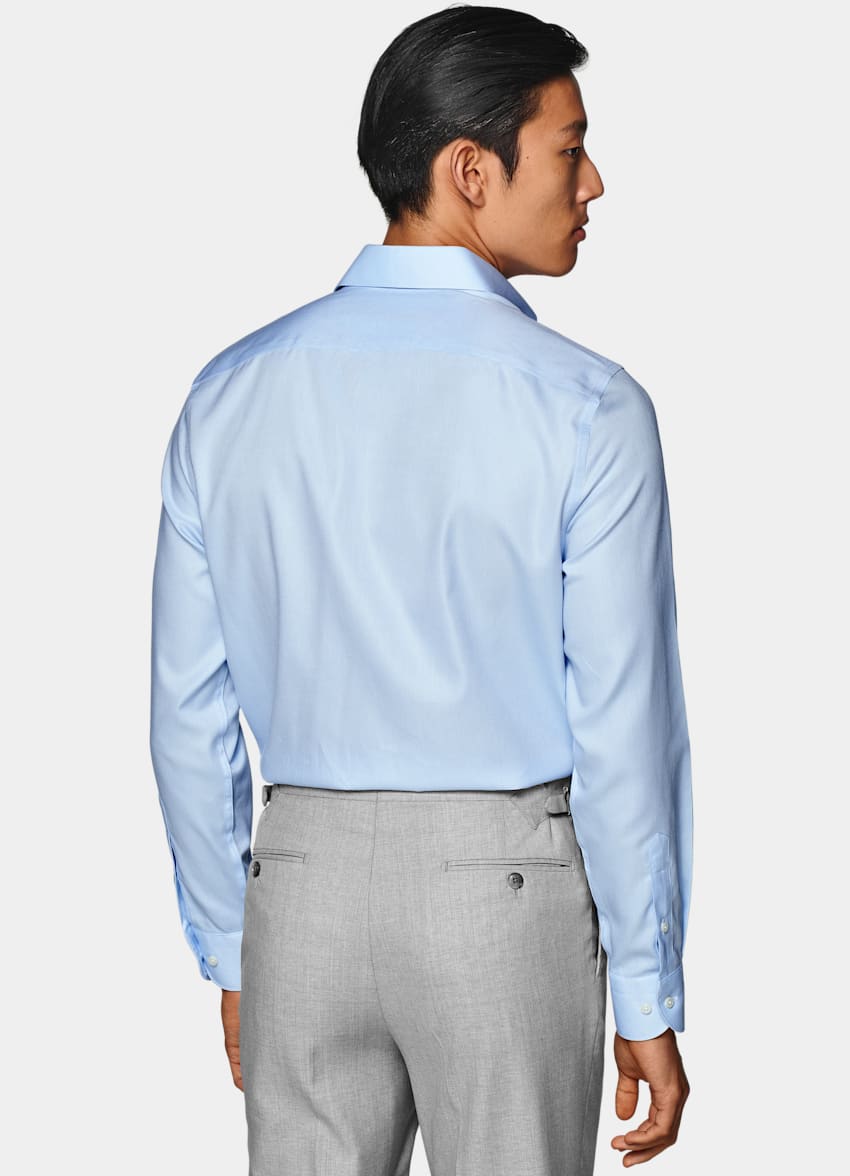 SUITSUPPLY Puro cotone Traveller Camicia Royal Oxford azzurra vestibilità slim