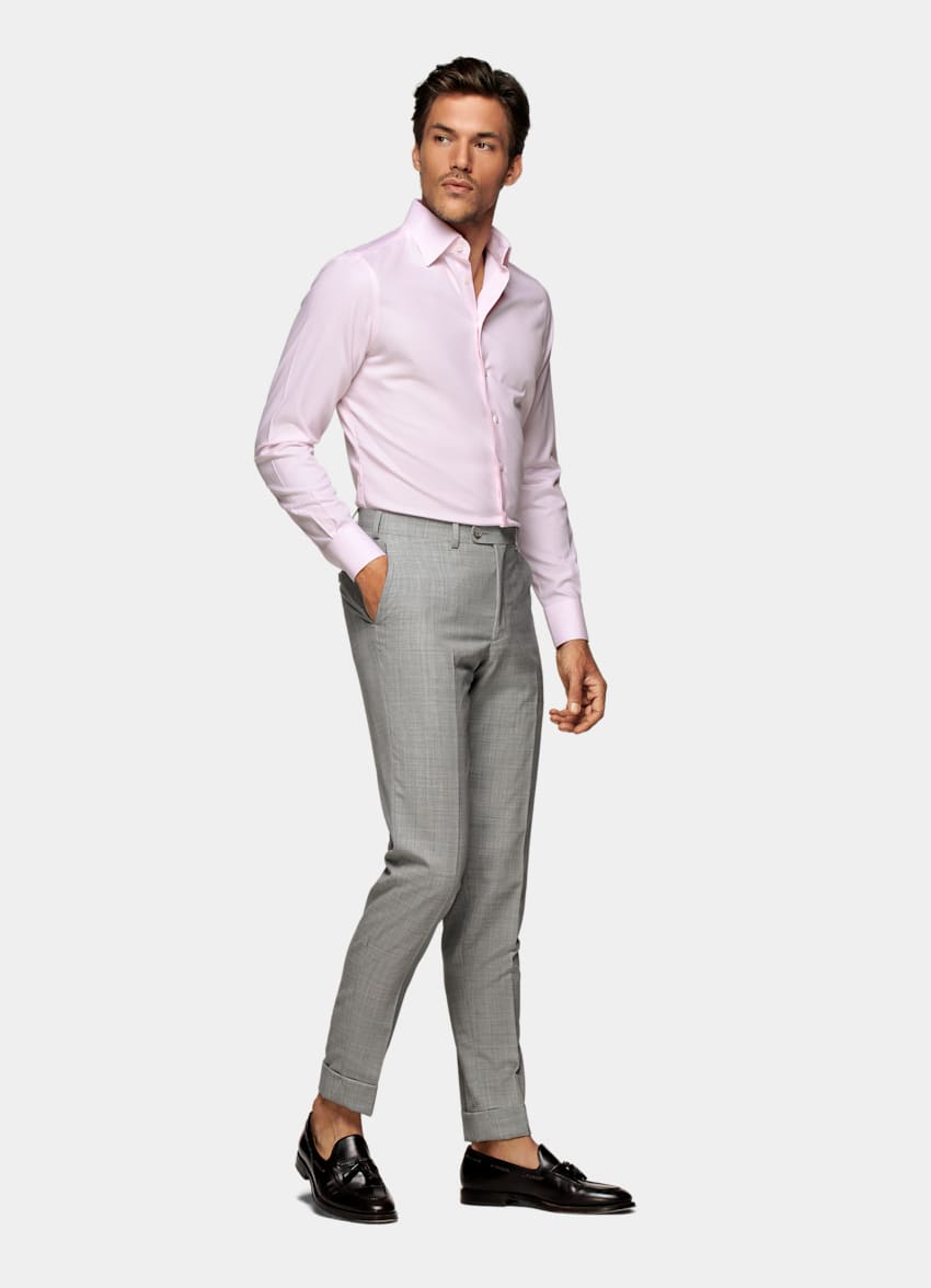 Pink Striped Oxford Slim Fit Shirt in Pure Cotton Traveller