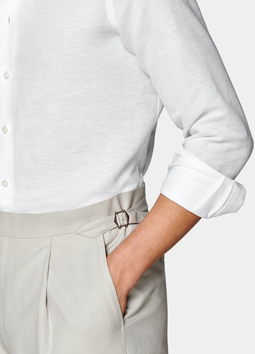 SUITSUPPLY Cotton Linen by Albini, Italy White Twill Extra Slim Fit Shirt