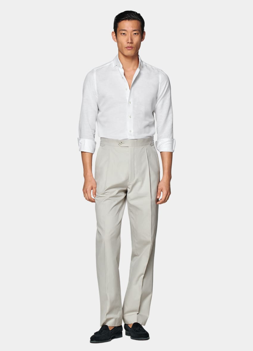 SUITSUPPLY Cotton Linen by Albini, Italy White Twill Extra Slim Fit Shirt