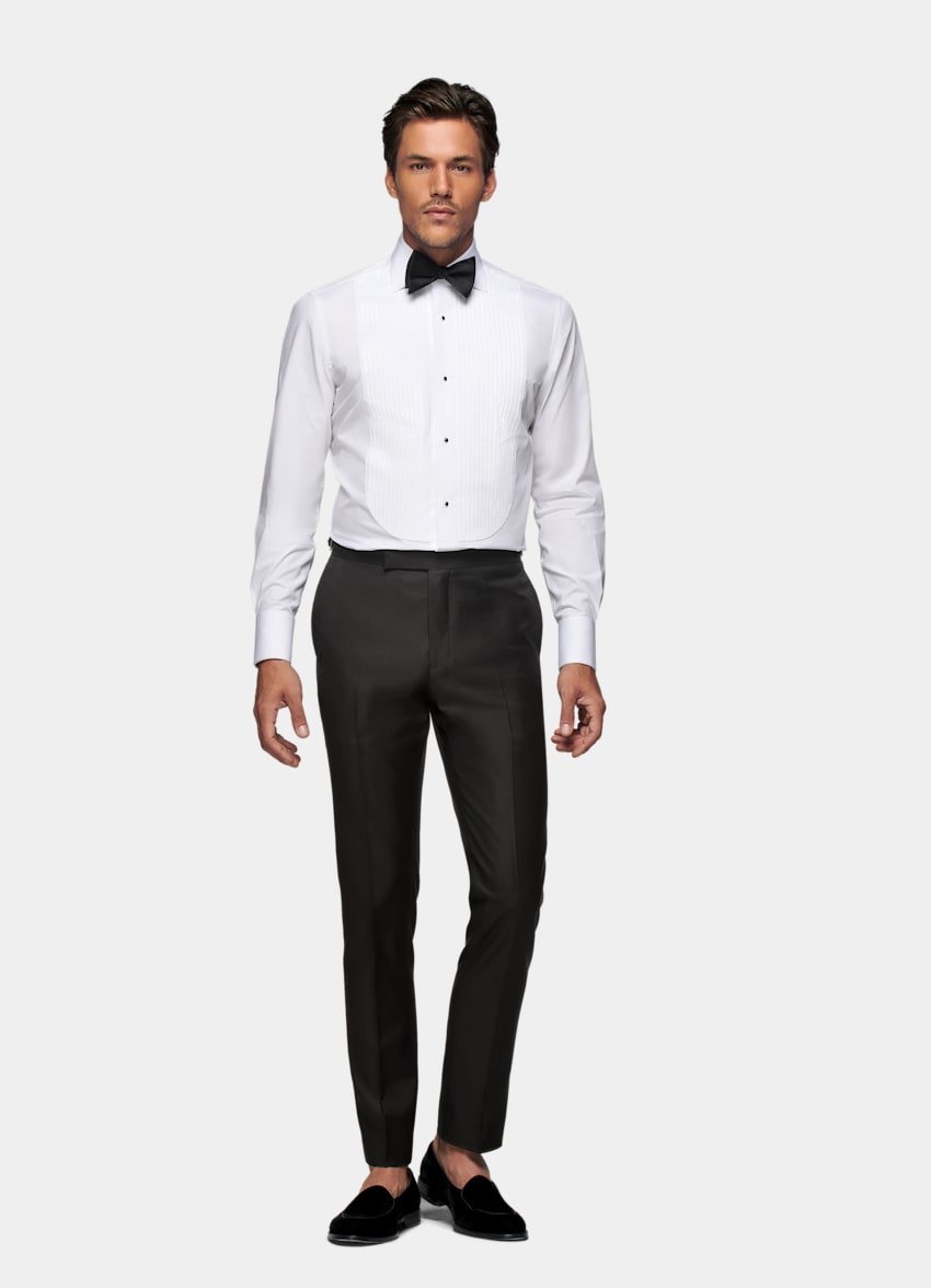White Slim Fit Tuxedo Shirt | Egyptian 