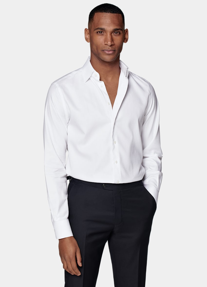SUITSUPPLY Pure Cotton Traveller White Royal Oxford Slim Fit Shirt