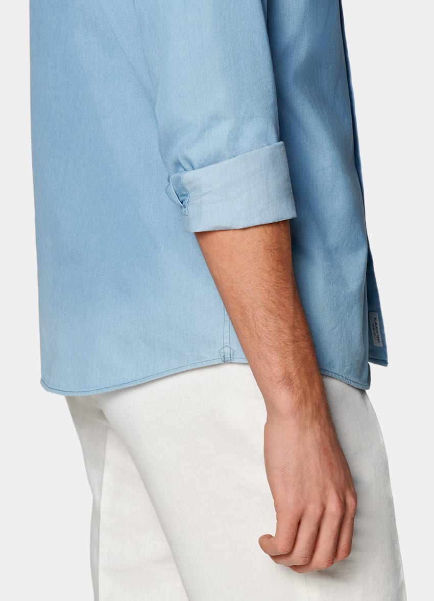 SUITSUPPLY Denim di cotone egiziano - Albiate, Italia Camicia azzurra vestibilità slim