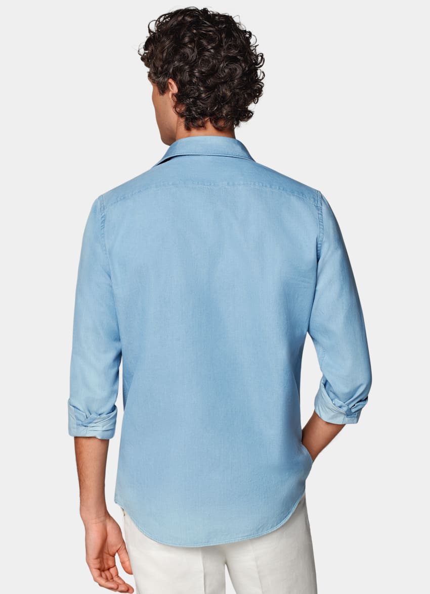 SUITSUPPLY Denim di cotone egiziano - Albiate, Italia Camicia azzurra vestibilità slim