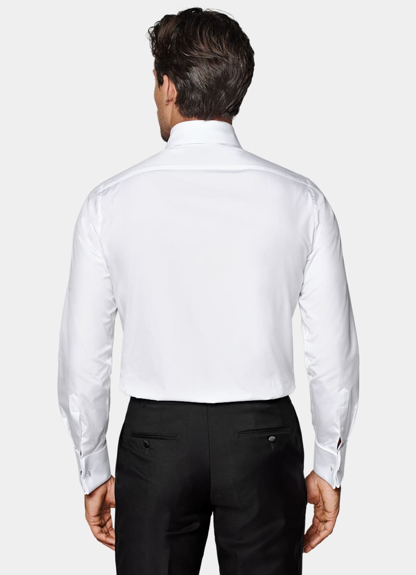 SUITSUPPLY Egyptian Cotton by Testa Spa, Italy White Piqué Slim Fit Tuxedo Shirt