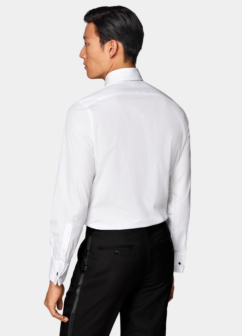 SUITSUPPLY Egyptian Cotton by Testa Spa, Italy White Plisse Slim Fit Tuxedo Shirt