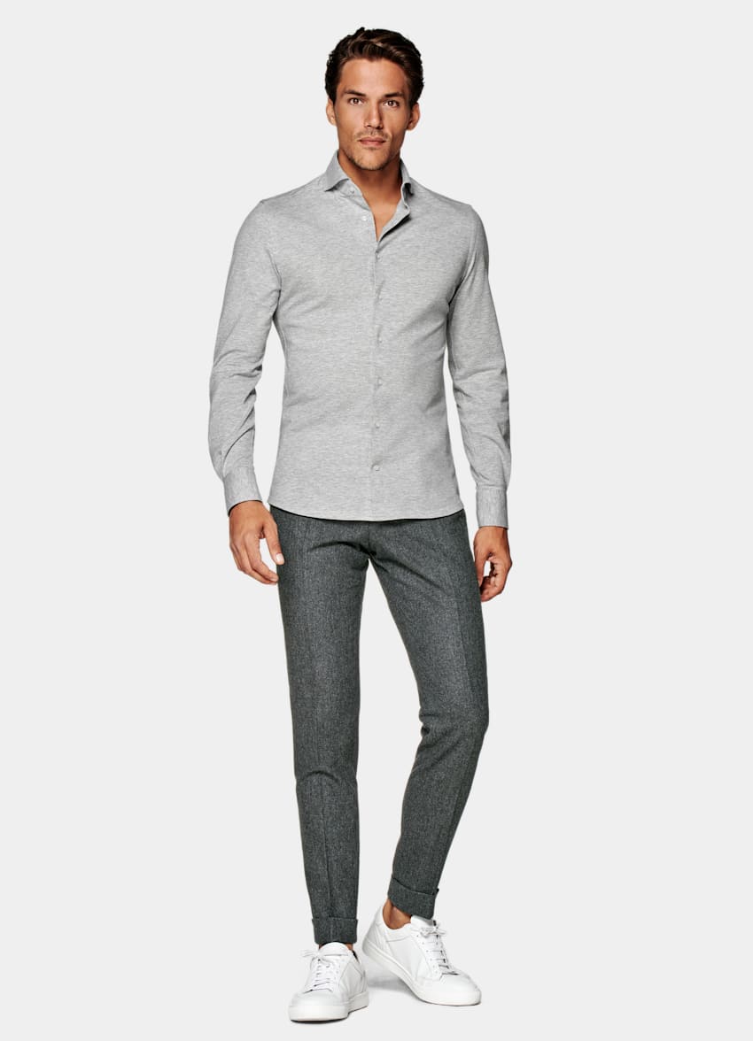 Grey Piqué Extra Slim Fit Shirt | Knitted Pure Cotton | Suitsupply ...