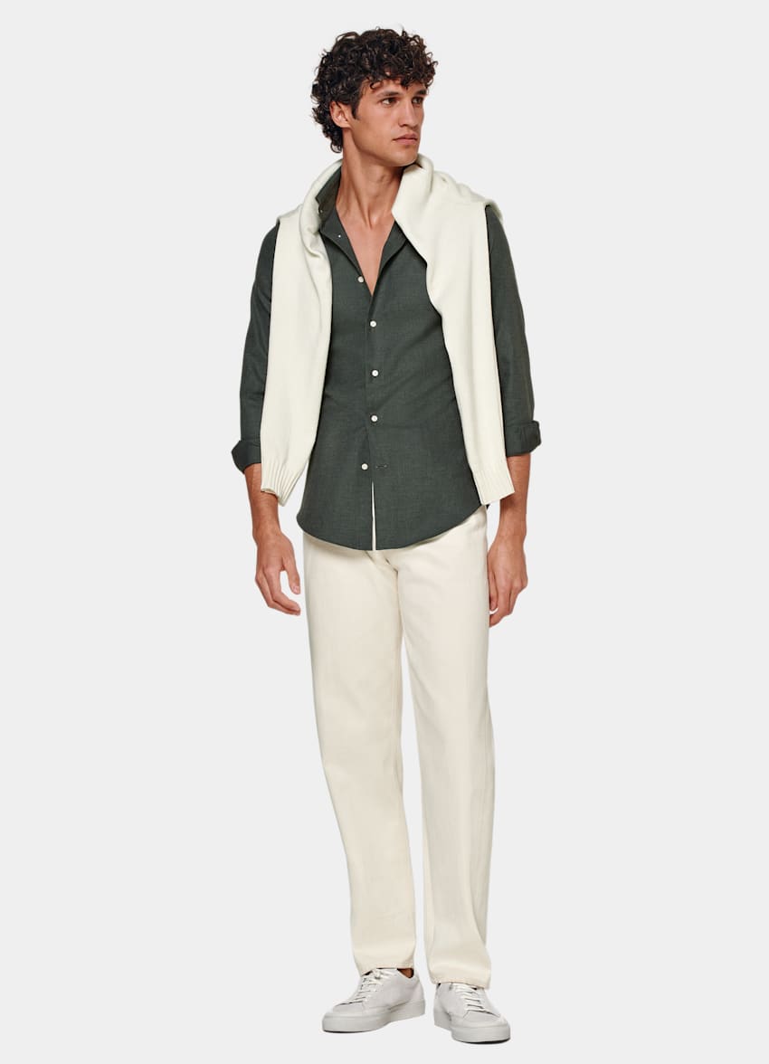 SUITSUPPLY Flanella di cotone egiziano - Thomas Mason, Italia Camicia verde vestibilità slim