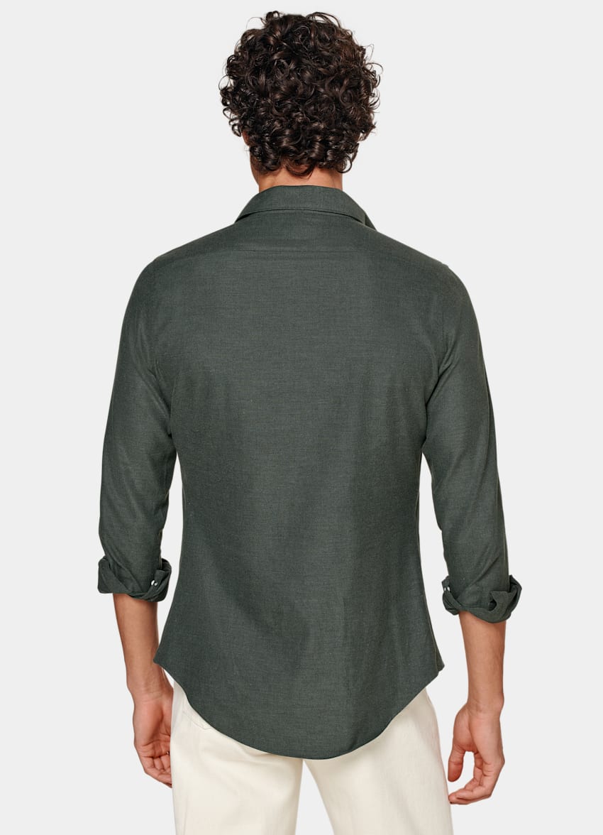 SUITSUPPLY 意大利 Thomas Mason 生产的埃及棉法兰绒面料 绿色特别修身剪裁衬衫