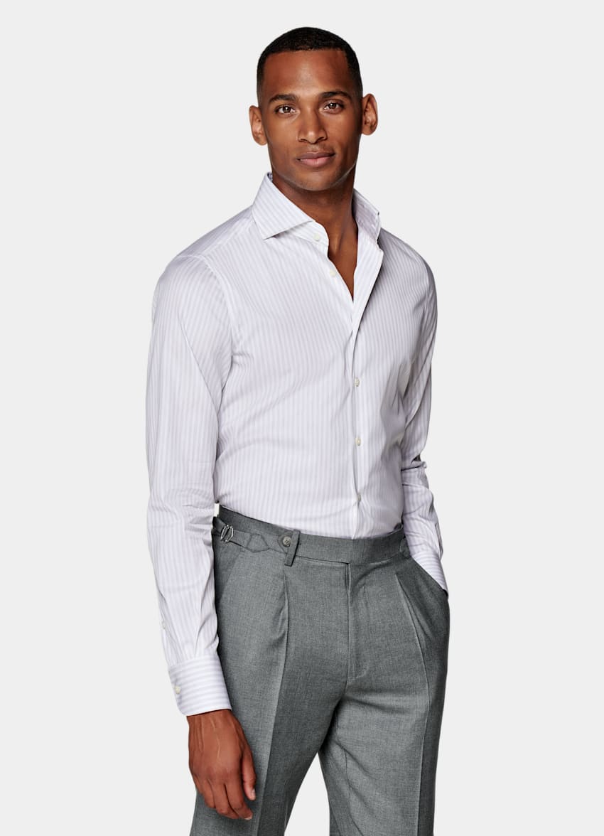 Light Grey Slim Fit Shirt in Egyptian Cotton Flannel | SUITSUPPLY Puerto  Rico(US)