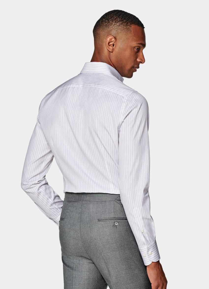 Light Grey Striped Twill Extra Slim Fit Shirt in Cotton Lyocell ...
