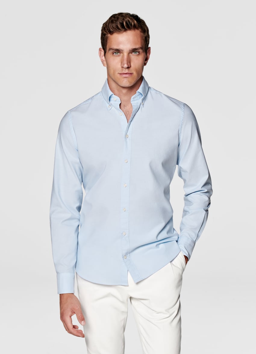 SUITSUPPLY Natural Stretch Egyptian Cotton by Albiate, Italy Light Blue Slim Fit Shirt