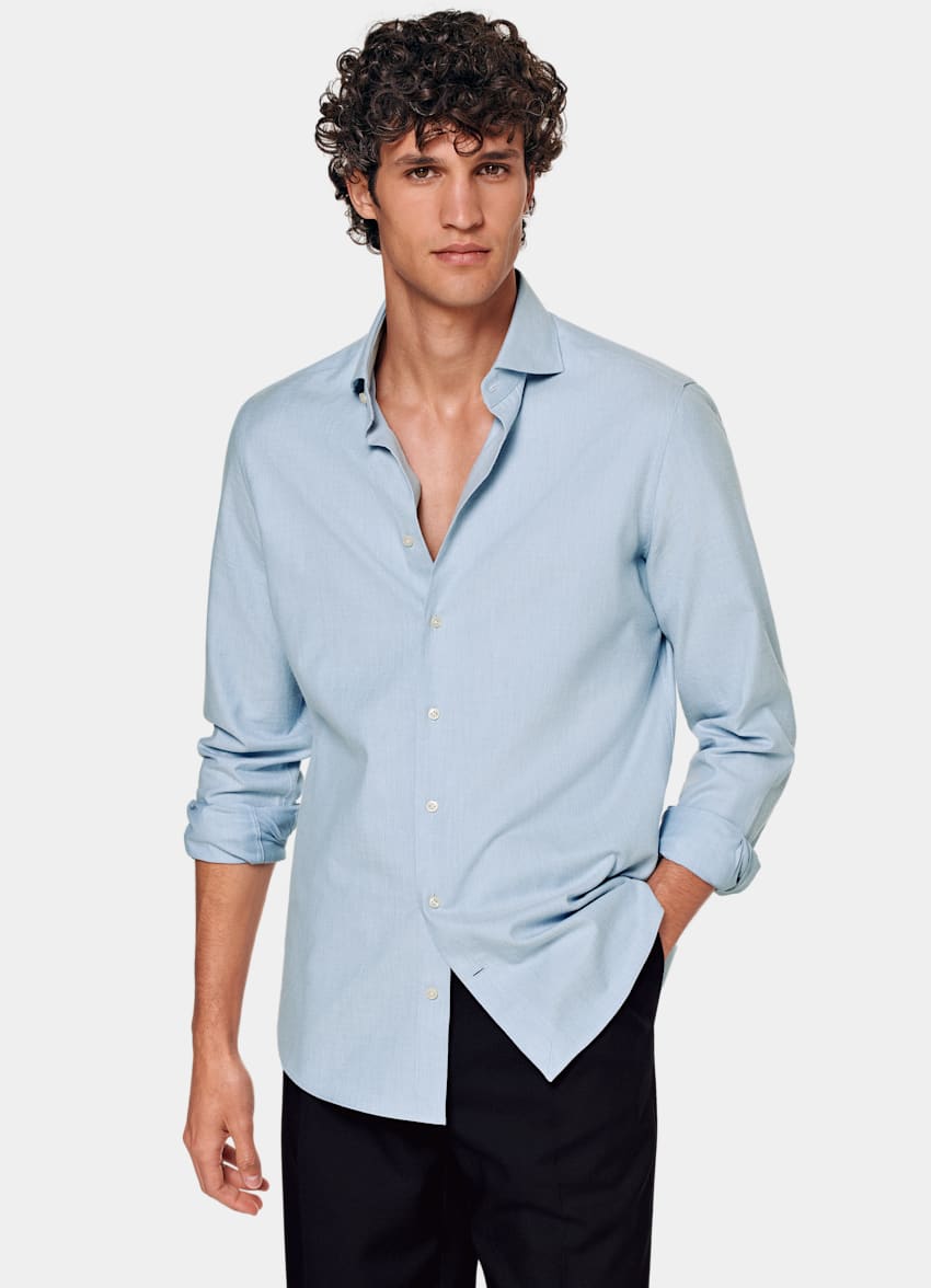 SUITSUPPLY Flanella di cotone egiziano - Thomas Mason, Italia Camicia azzurra vestibilità slim