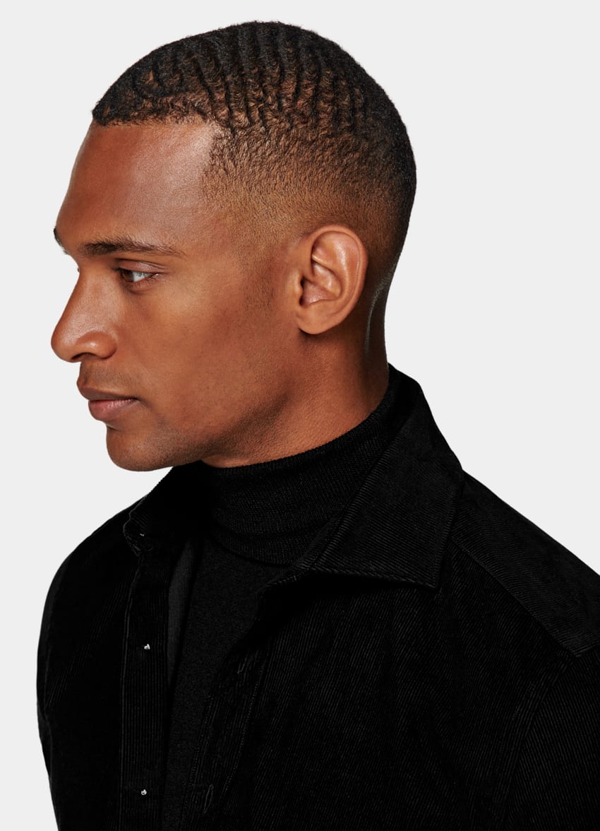 SUITSUPPLY Egyptian Cotton Corduroy by Pontoglio, Italy Black Slim Fit Shirt