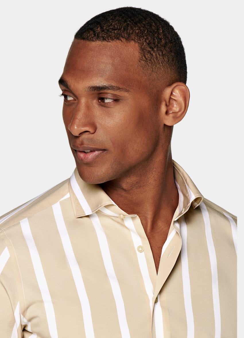 Light Brown Striped Poplin Extra Slim Fit Shirt | Egyptian Cotton ...