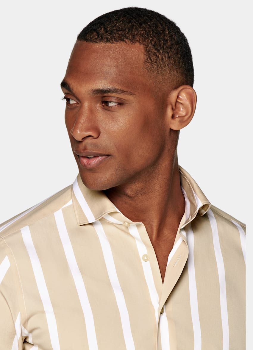 Light Brown Striped Poplin Extra Slim Fit Shirt Egyptian Cotton