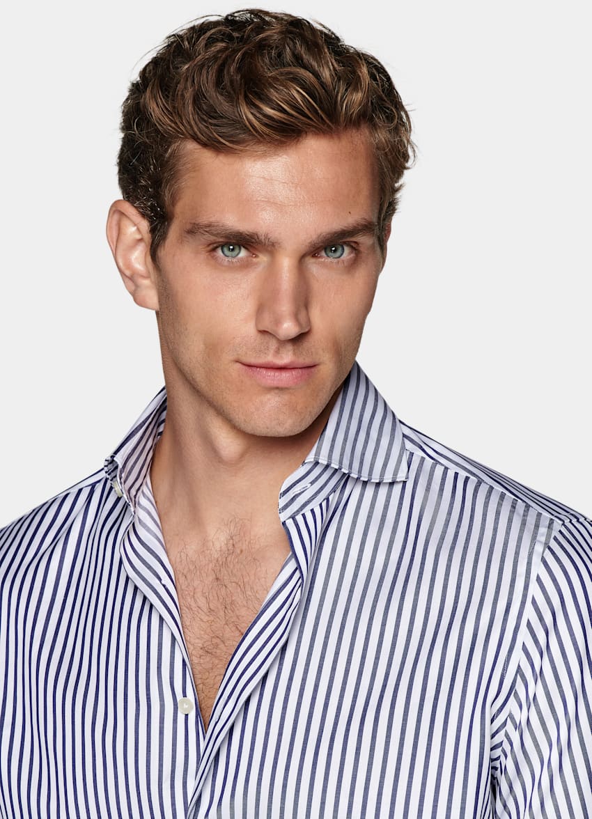 Navy Striped Twill Slim Fit Shirt in Egyptian Cotton | SUITSUPPLY The ...
