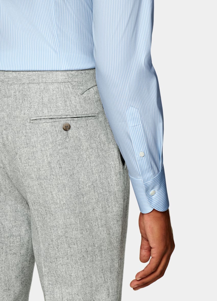 SUITSUPPLY Stretch Cotton Polyamide by Reggiani, Italy Light Blue Striped Extra Slim Fit Shirt