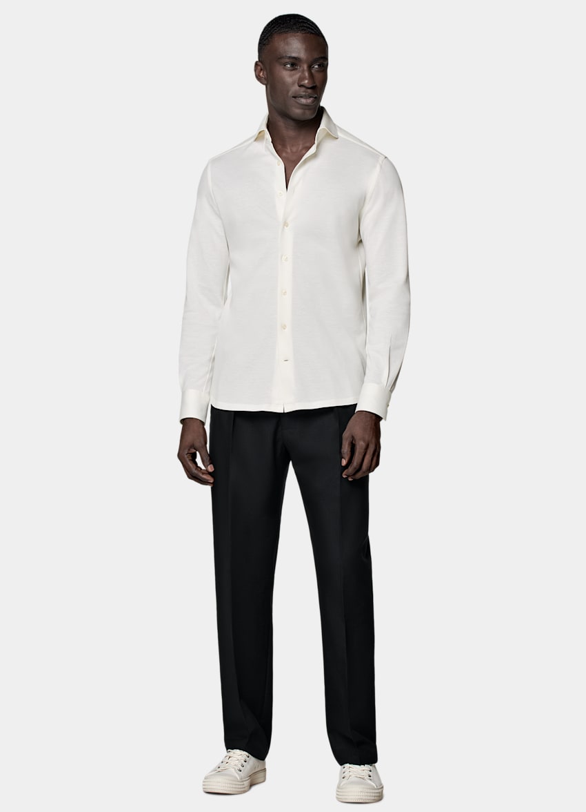 SUITSUPPLY Ägyptische Baumwolle Strickwear von Tessilmaglia, Italien Hemd off-white Extra Slim Fit