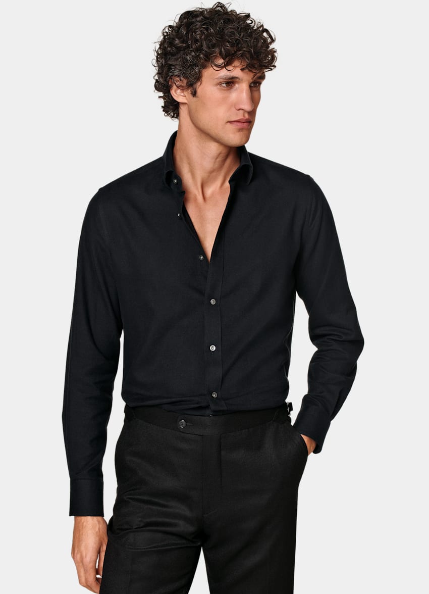 SUITSUPPLY Egyptian Cotton Flannel by Beste, Italy Black Slim Fit Shirt