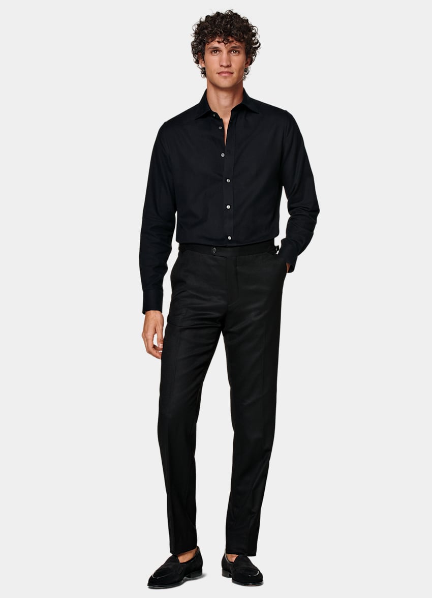 SUITSUPPLY Egyptian Cotton Flannel by Beste, Italy Black Slim Fit Shirt