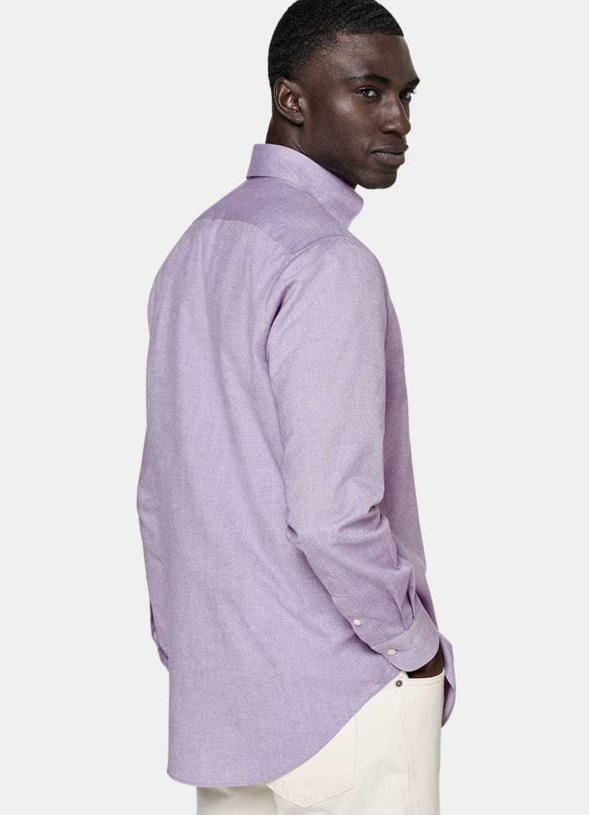 SUITSUPPLY Egyptian Cotton Flannel by Canclini, Italy Purple Slim Fit Shirt
