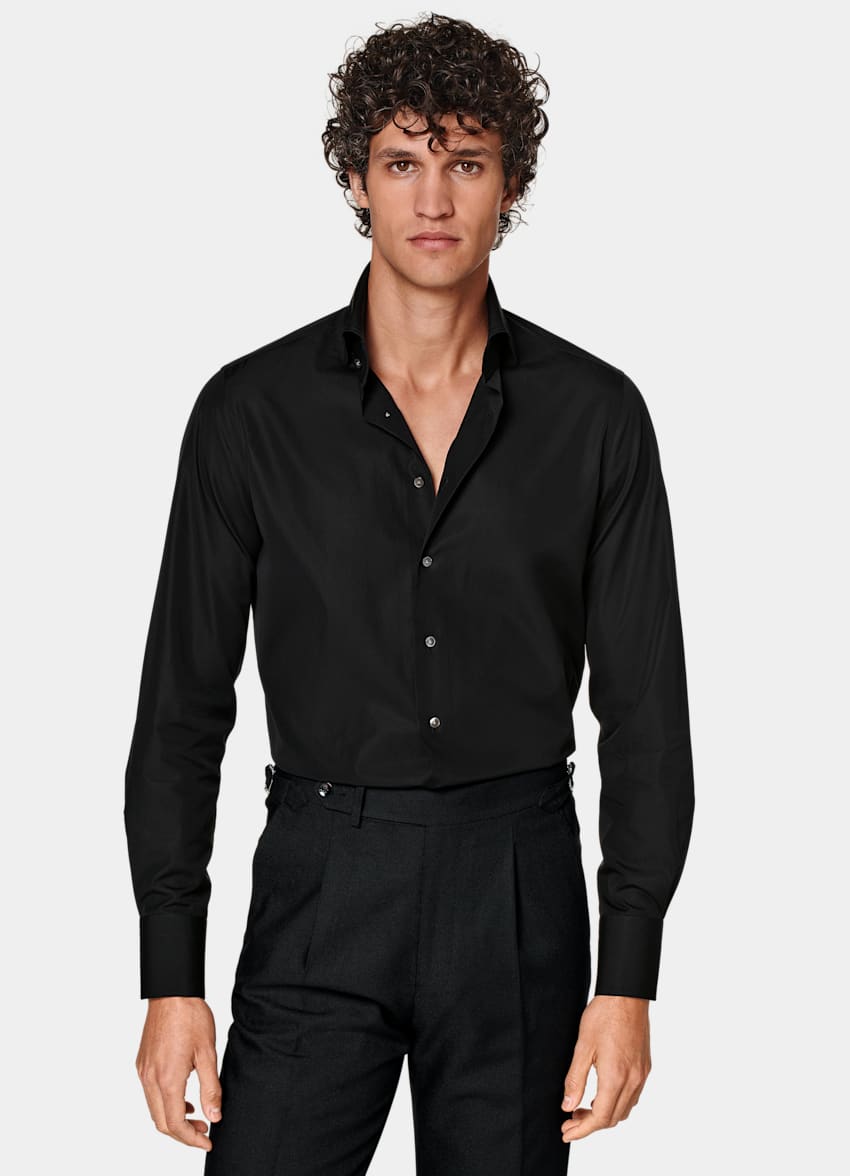 SUITSUPPLY Ägyptische Baumwolle von Thomas Mason, Italien Popeline-Hemd schwarz Slim Fit
