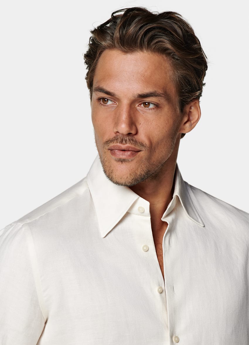 SUITSUPPLY Linen Cotton by Testa Spa, Italy Off-White Slim Fit Shirt