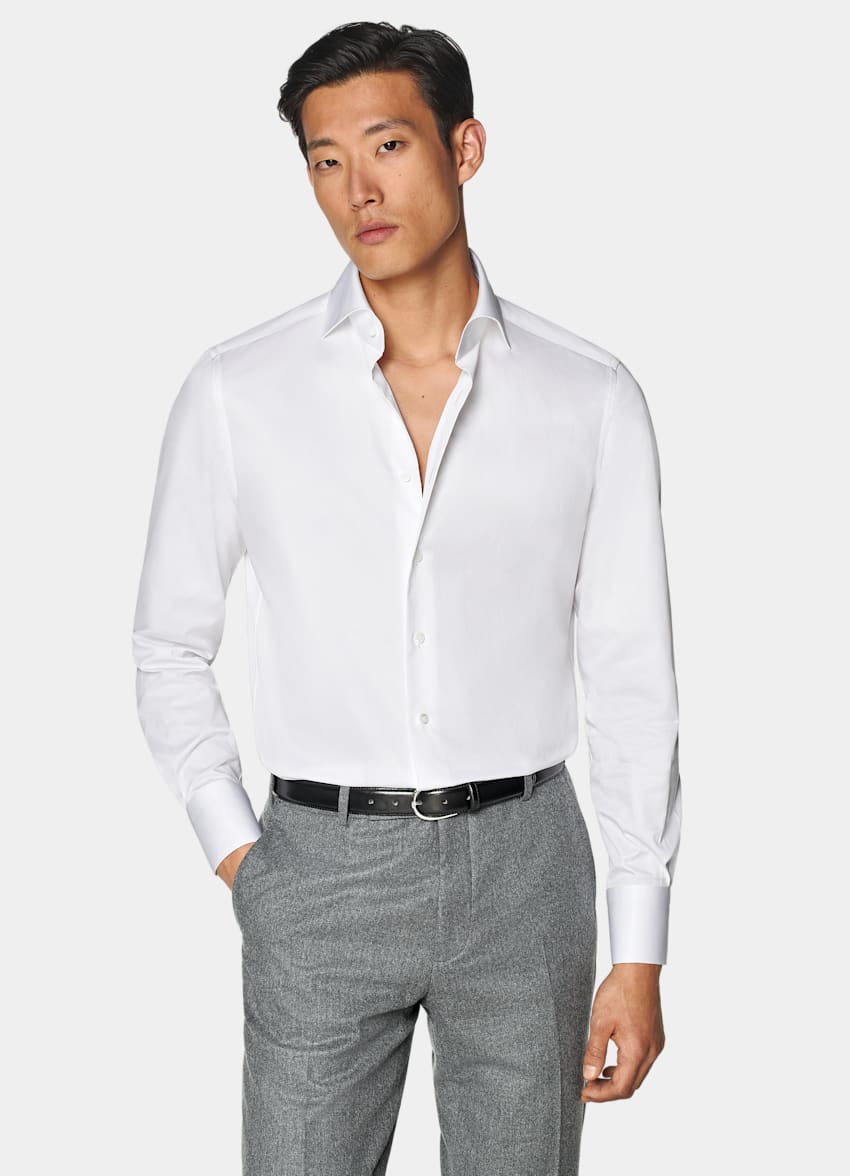 SUITSUPPLY Egyptian Cotton by Thomas Mason, Italy White Twill Tailored Fit Shirt