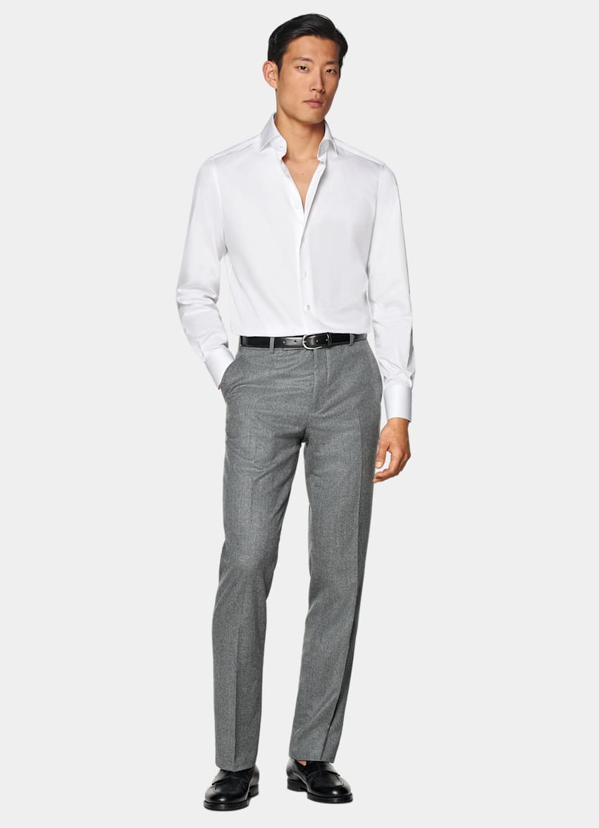 SUITSUPPLY Egyptian Cotton by Thomas Mason, Italy White Twill Tailored Fit Shirt