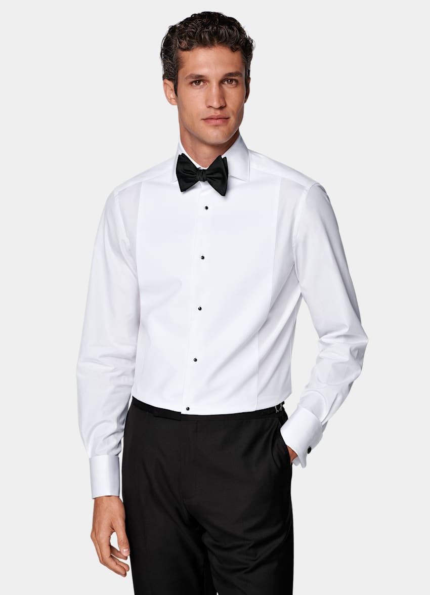 SUITSUPPLY Egyptian Cotton by Testa 1919 Srl, Italy White Widespread Collar Tailored Fit Tuxedo Shirt