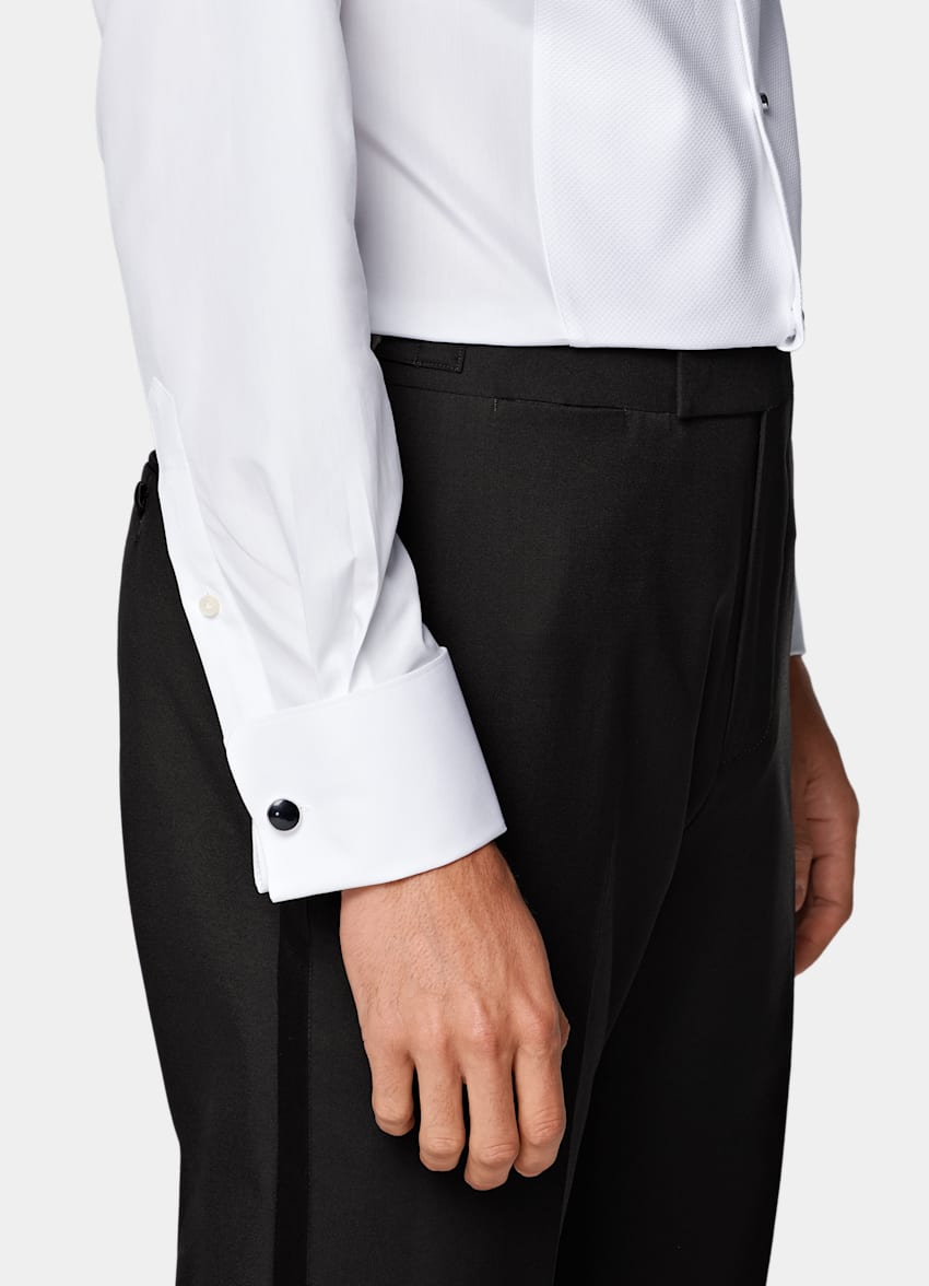 SUITSUPPLY Egyptian Cotton by Testa 1919 Srl, Italy White Widespread Collar Tailored Fit Tuxedo Shirt