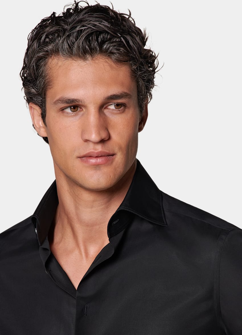 SUITSUPPLY Egyptian Cotton by Testa Spa, Italy Black Poplin Tailored Fit Shirt