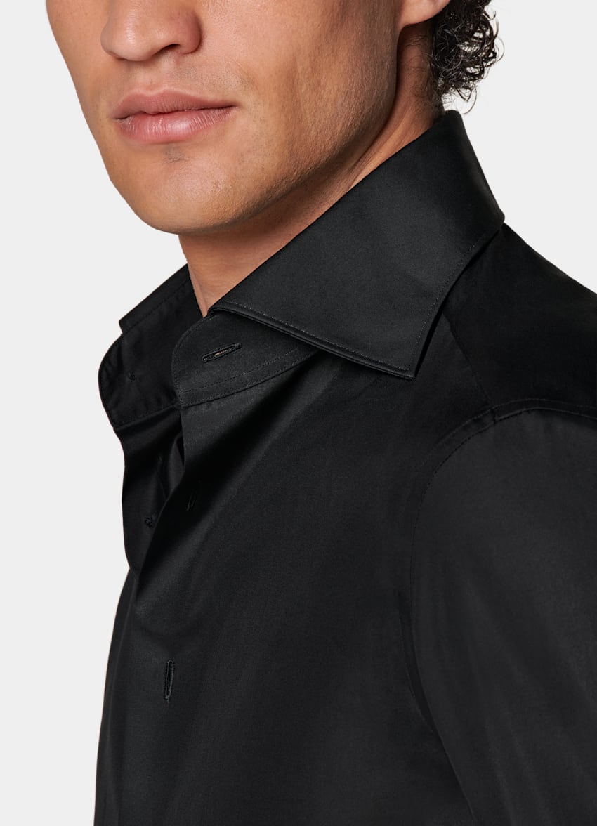 SUITSUPPLY Egyptian Cotton by Testa Spa, Italy Black Poplin Tailored Fit Shirt