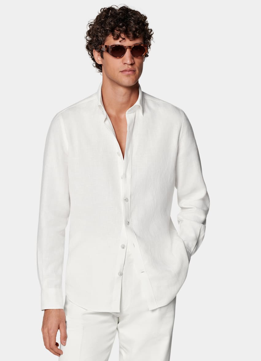 SUITSUPPLY Pure Linen by Di Sondrio, Italy White Tailored Fit Shirt