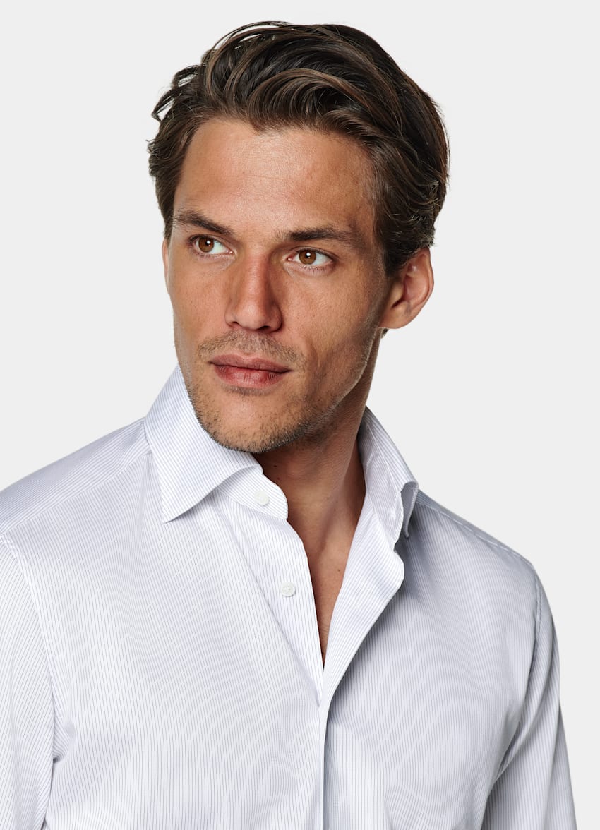 SUITSUPPLY Coton Pima Traveller - Weba, Suisse Chemise coupe Tailored en twill blanche à rayures