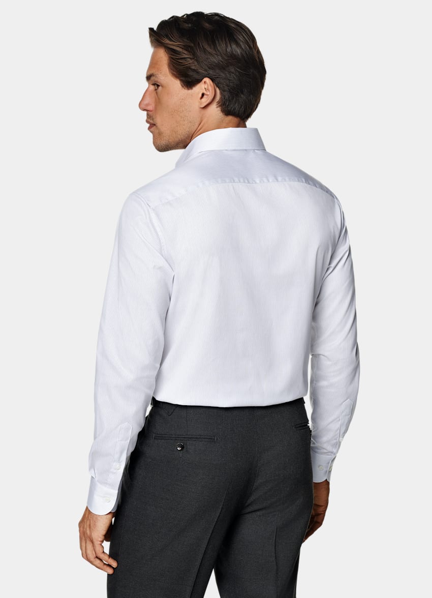 SUITSUPPLY Pima Cotton Traveller by Weba, Switzerland White Striped Twill Tailored Fit Shirt