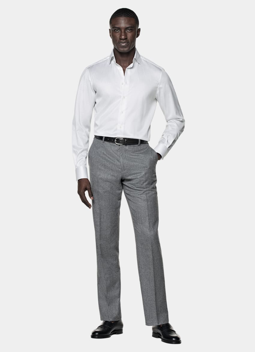 SUITSUPPLY Coton Pima Traveller - Weba, Suisse Chemise coupe Tailored en twill grise à rayures