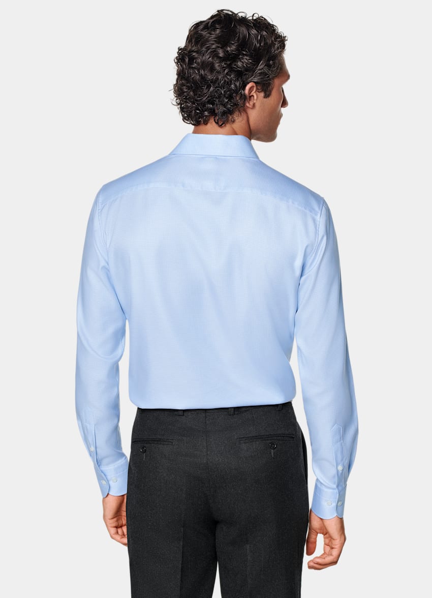 SUITSUPPLY Coton Pima Traveller - Weba, Suisse Chemise coupe Tailored bleu clair pied-de-poule