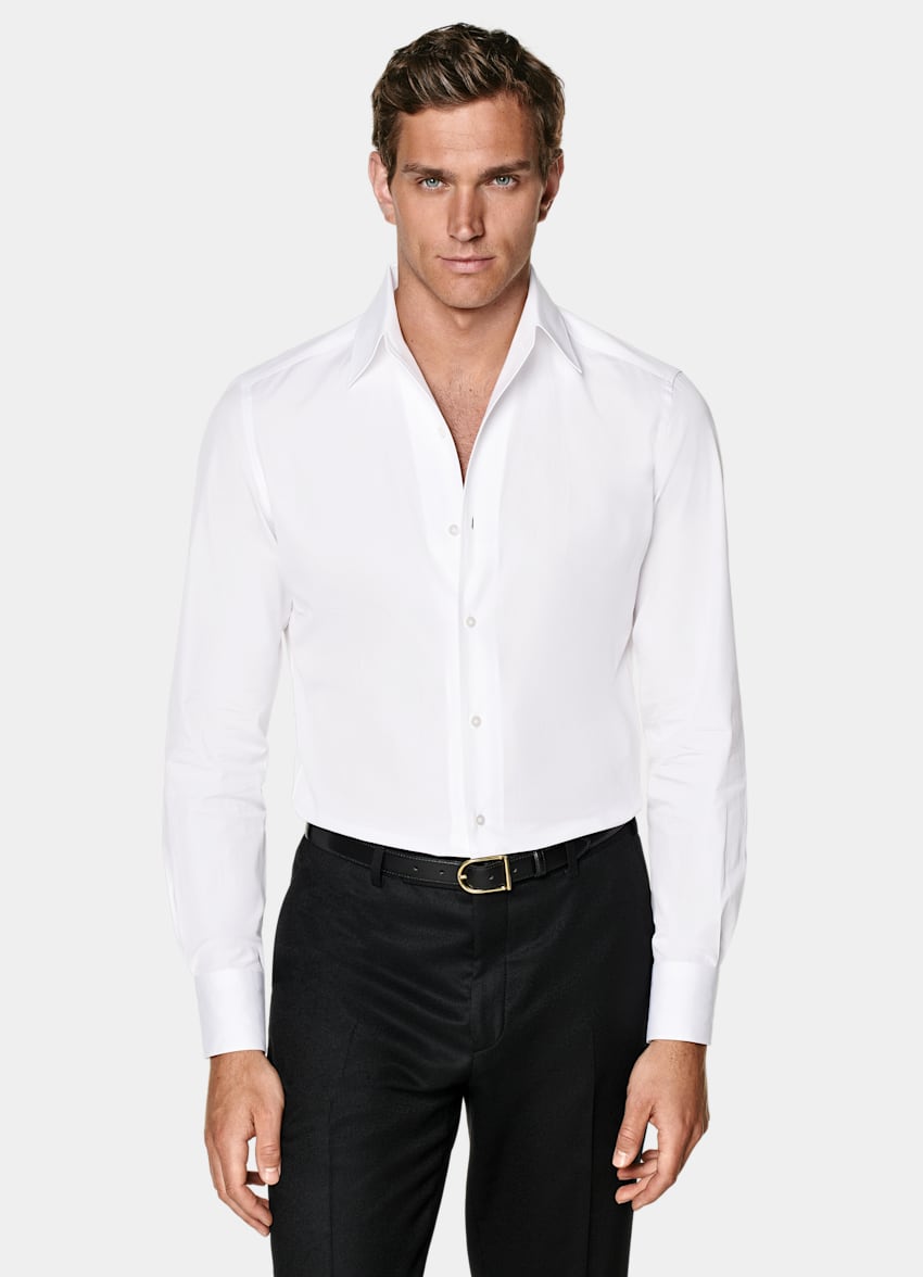 SUITSUPPLY Egyptian Cotton by Testa 1919 Srl, Italy White Classic Collar One Piece Tailored Fit Shirt