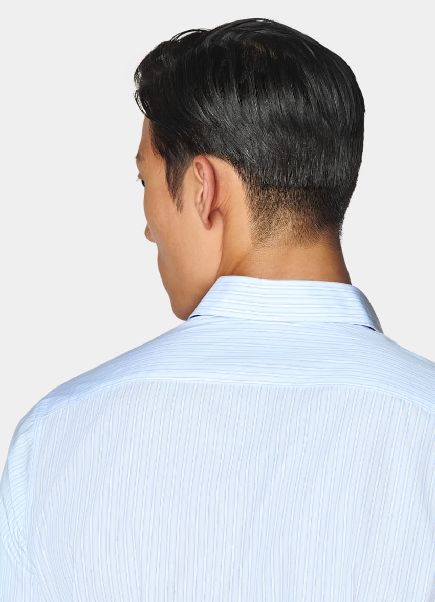 SUITSUPPLY Coton égyptien - Albini, Italie Chemise coupe Tailored avec col d'une seule pièce bleu clair à rayures