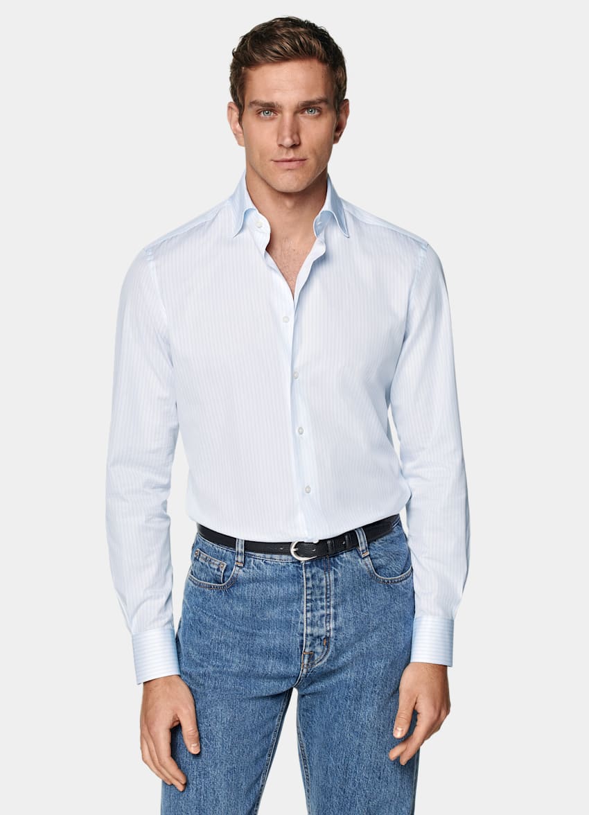 SUITSUPPLY Coton égyptien - Albini, Italie Chemise coupe Tailored en popeline bleu clair à rayures