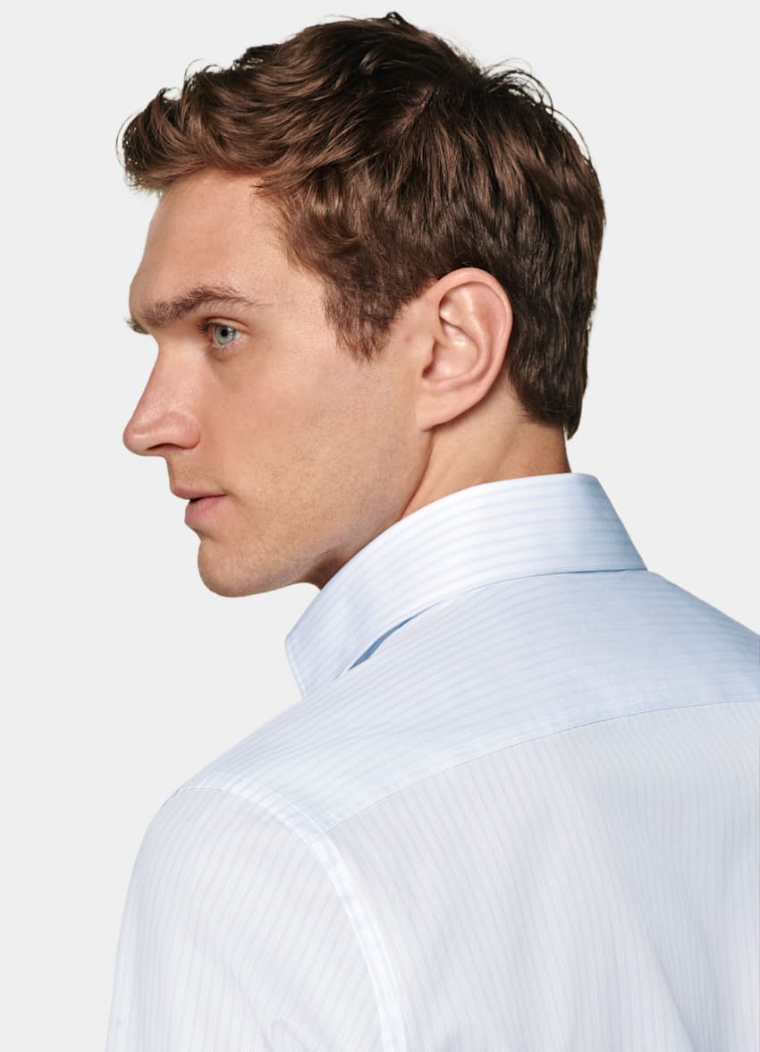 SUITSUPPLY Cotone egiziano - Albini, Italia Camicia azzurra popeline a righe tailored fit