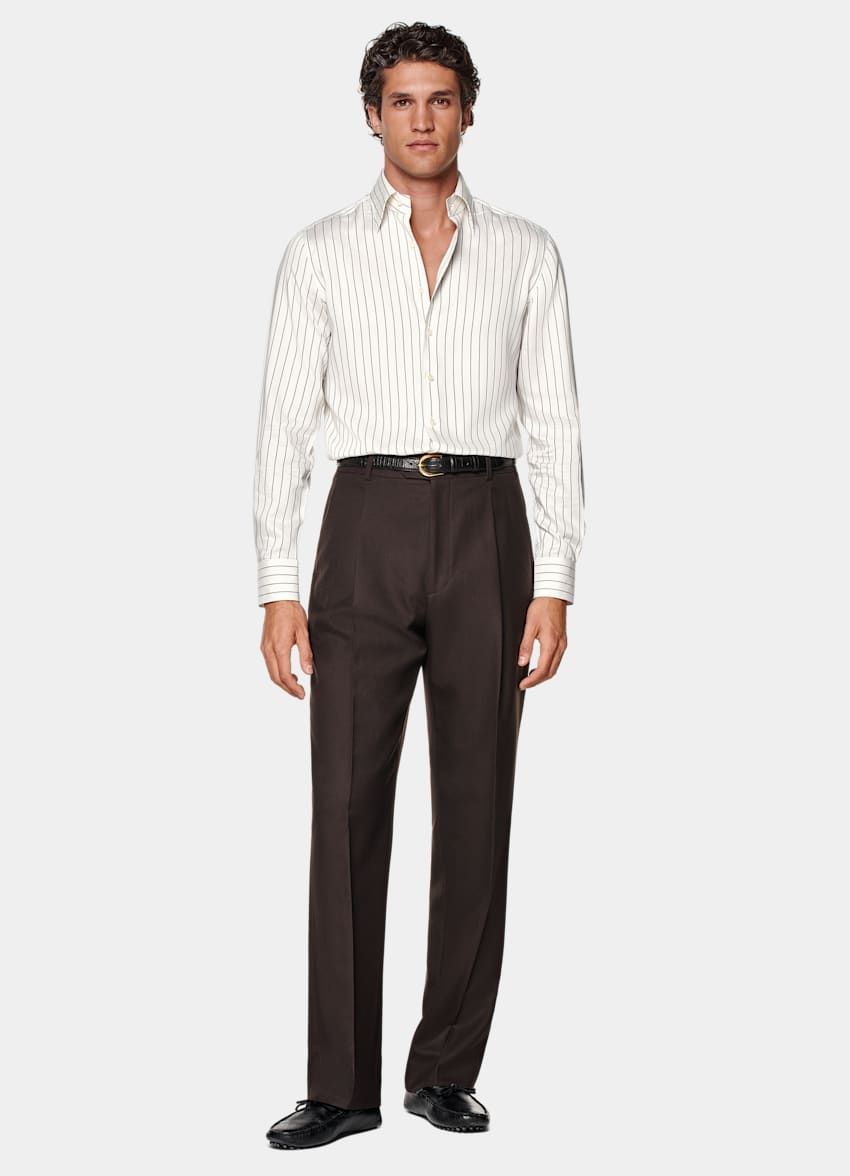 SUITSUPPLY Puro Lyocell - Testa Spa, Italia Camicia bianca a righe tailored fit con colletto largo classico