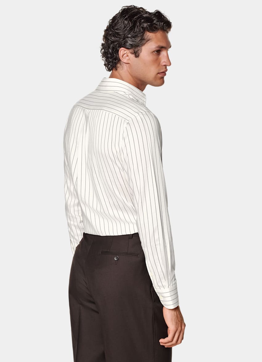 SUITSUPPLY Pure Lyocell by Testa Spa, Italy White Striped Large Classic Collar Tailored Fit Shirt