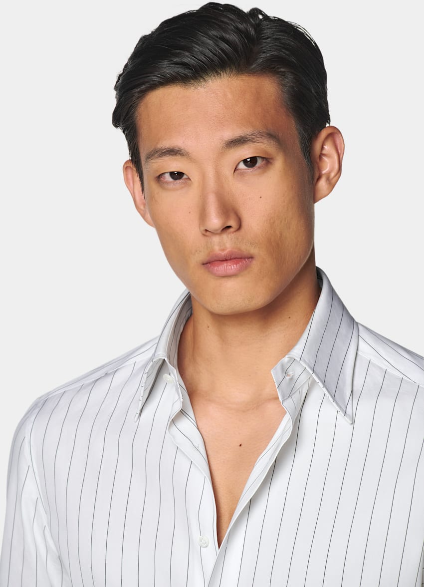 SUITSUPPLY 意大利 Thomas Mason 生产的埃及棉面料 白色大经典领合体身型条纹衬衫