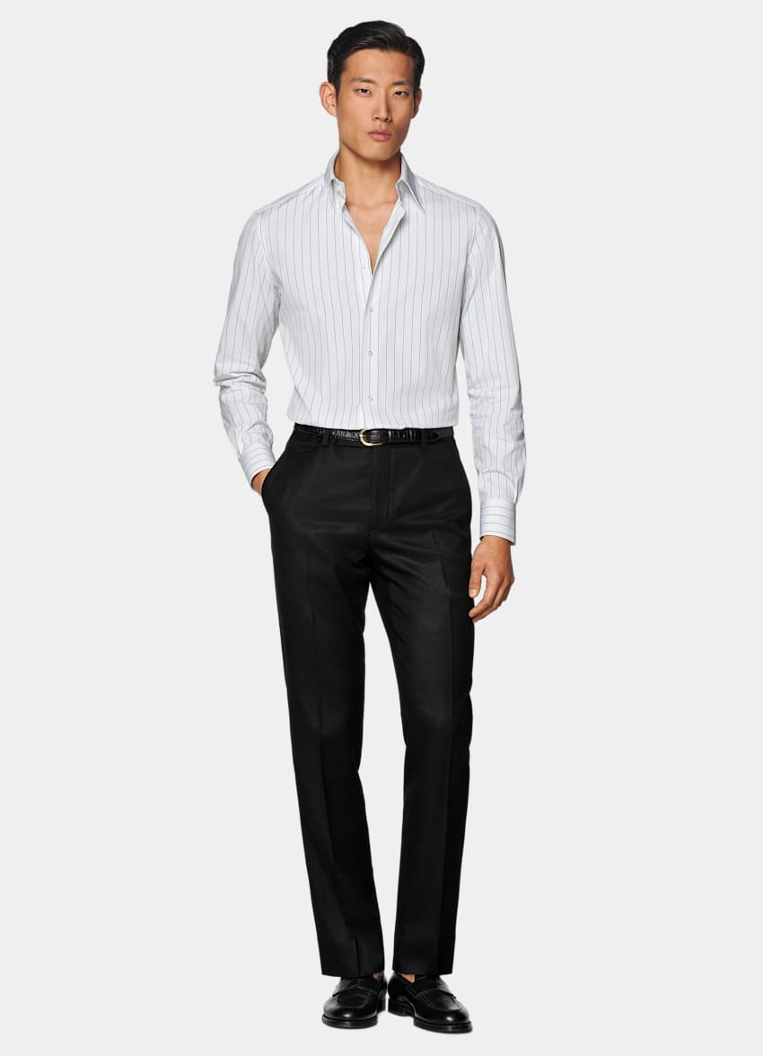 SUITSUPPLY Cotone egiziano - Thomas Mason, Italia Camicia bianca a righe tailored fit con colletto largo classico